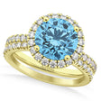 Blue Topaz & Diamond Round-Cut Halo Bridal Set 14K Yellow Gold (3.27ct)