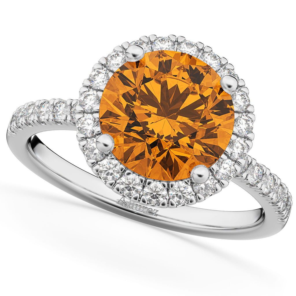 Citrine & Diamond Round-Cut Halo Bridal Set 18K White Gold (2.57ct)