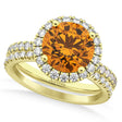 Citrine & Diamond Round-Cut Halo Bridal Set 18K Yellow Gold (2.57ct)