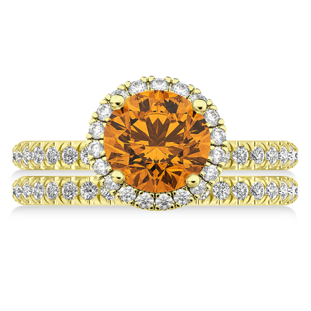 Citrine & Diamond Round-Cut Halo Bridal Set 18K Yellow Gold (2.57ct)