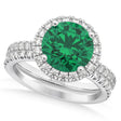 Emerald & Diamond Round-Cut Halo Bridal Set 18K White Gold (3.07ct)