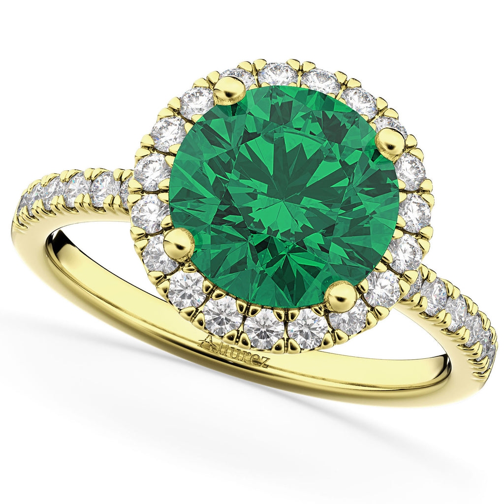 Emerald & Diamond Round-Cut Halo Bridal Set 18K Yellow Gold (3.07ct)