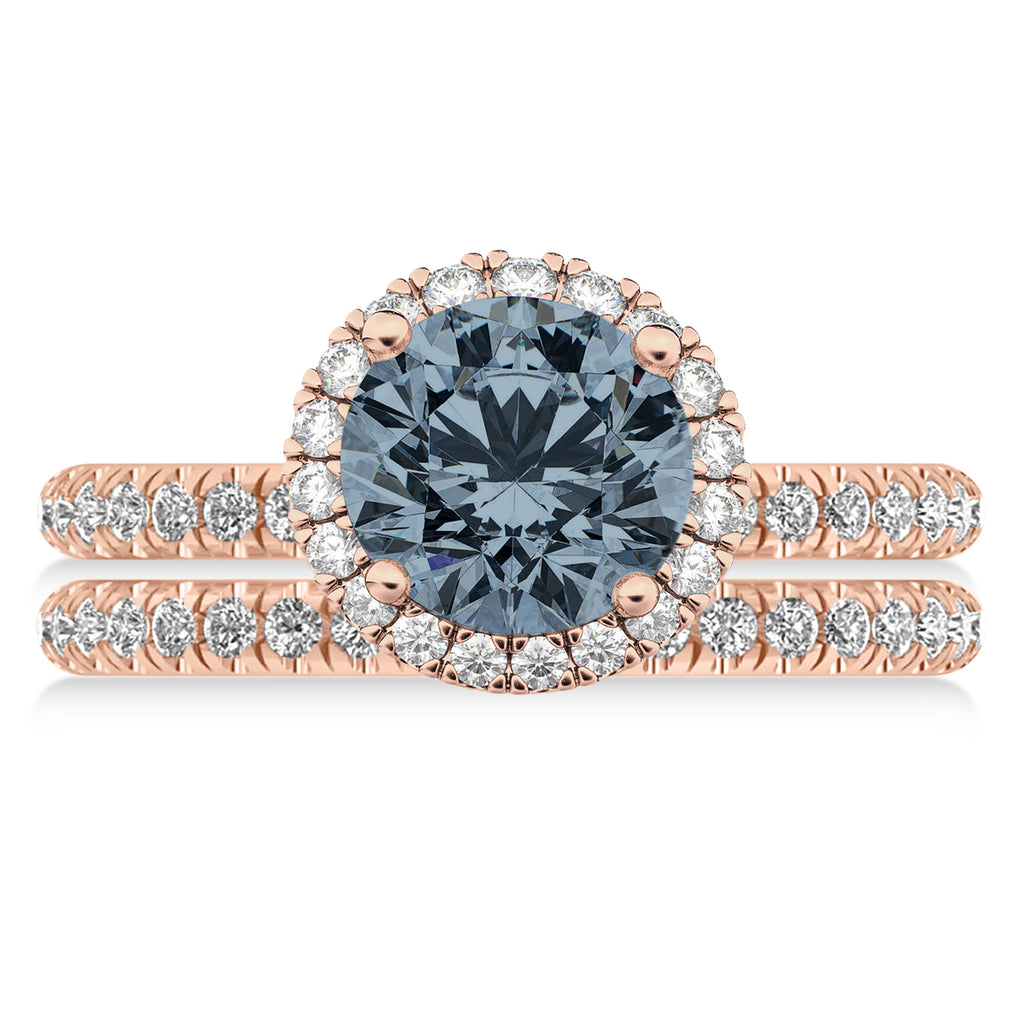 Gray Spinel & Diamond Round-Cut Halo Bridal Set 14K Rose Gold (2.17ct)
