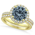 Gray Spinel & Diamond Round-Cut Halo Bridal Set 14K Yellow Gold (2.17ct)