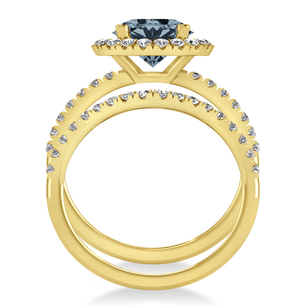 Gray Spinel & Diamond Round-Cut Halo Bridal Set 14K Yellow Gold (2.17ct)
