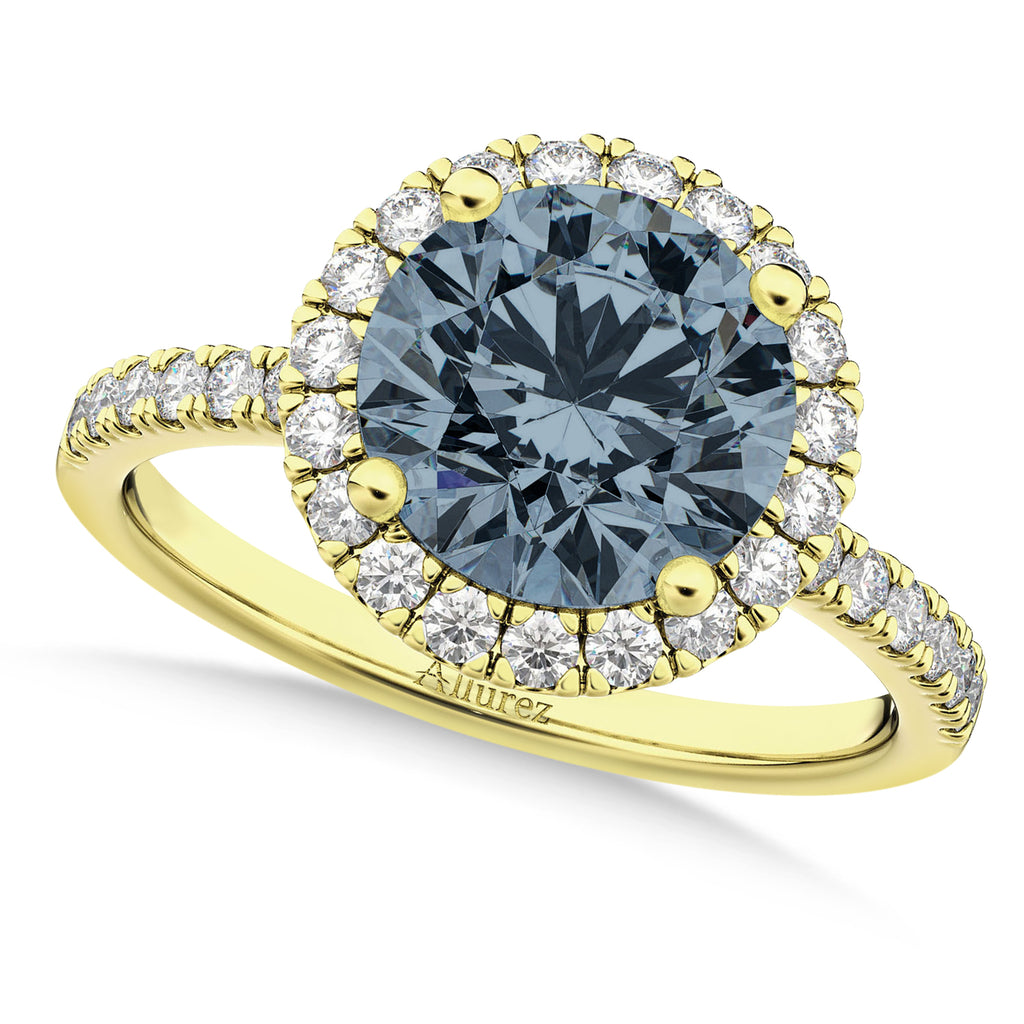 Gray Spinel & Diamond Round-Cut Halo Bridal Set 14K Yellow Gold (2.17ct)