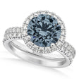 Gray Spinel & Diamond Round-Cut Halo Bridal Set 18K White Gold (2.17ct)