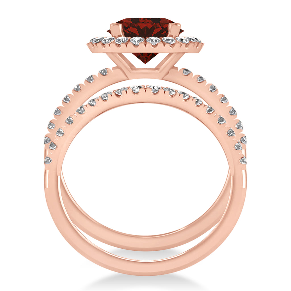Garnet & Diamond Round-Cut Halo Bridal Set 14K Rose Gold (3.27ct)