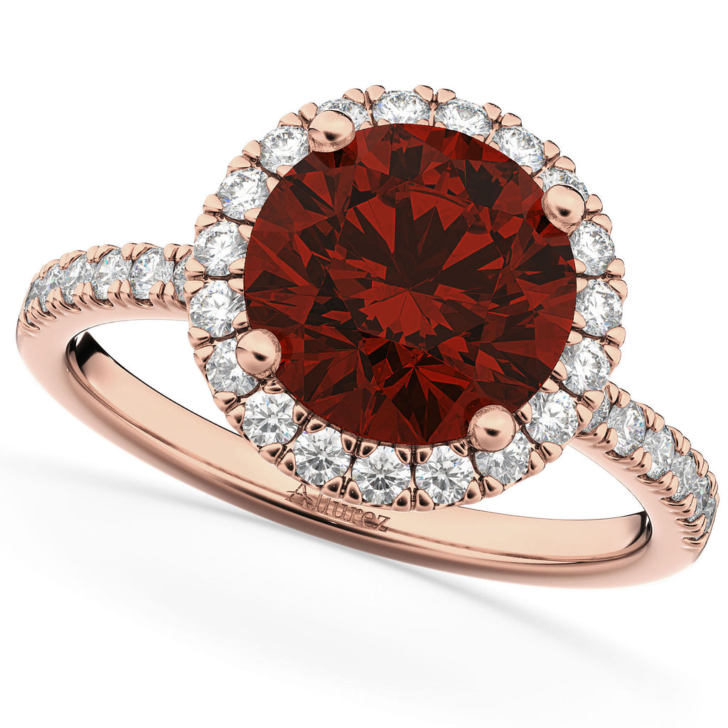 Garnet & Diamond Round-Cut Halo Bridal Set 14K Rose Gold (3.27ct)