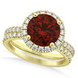 Garnet & Diamond Round-Cut Halo Bridal Set 18K Yellow Gold (3.27ct)