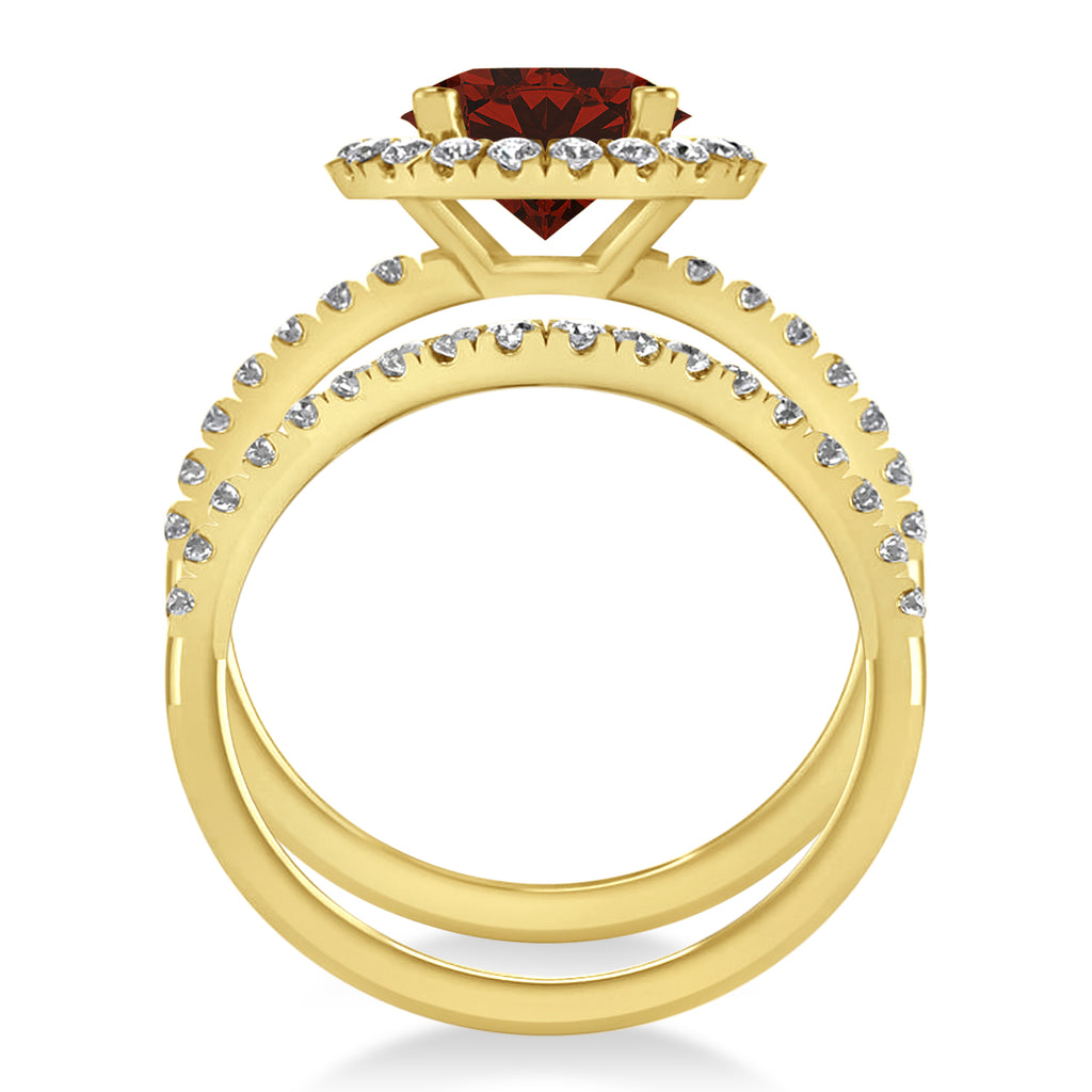Garnet & Diamond Round-Cut Halo Bridal Set 18K Yellow Gold (3.27ct)