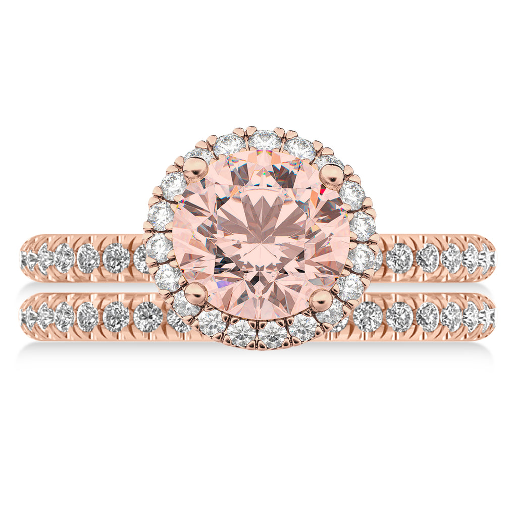 Morganite & Diamond Round-Cut Halo Bridal Set 14K Rose Gold (2.52ct)
