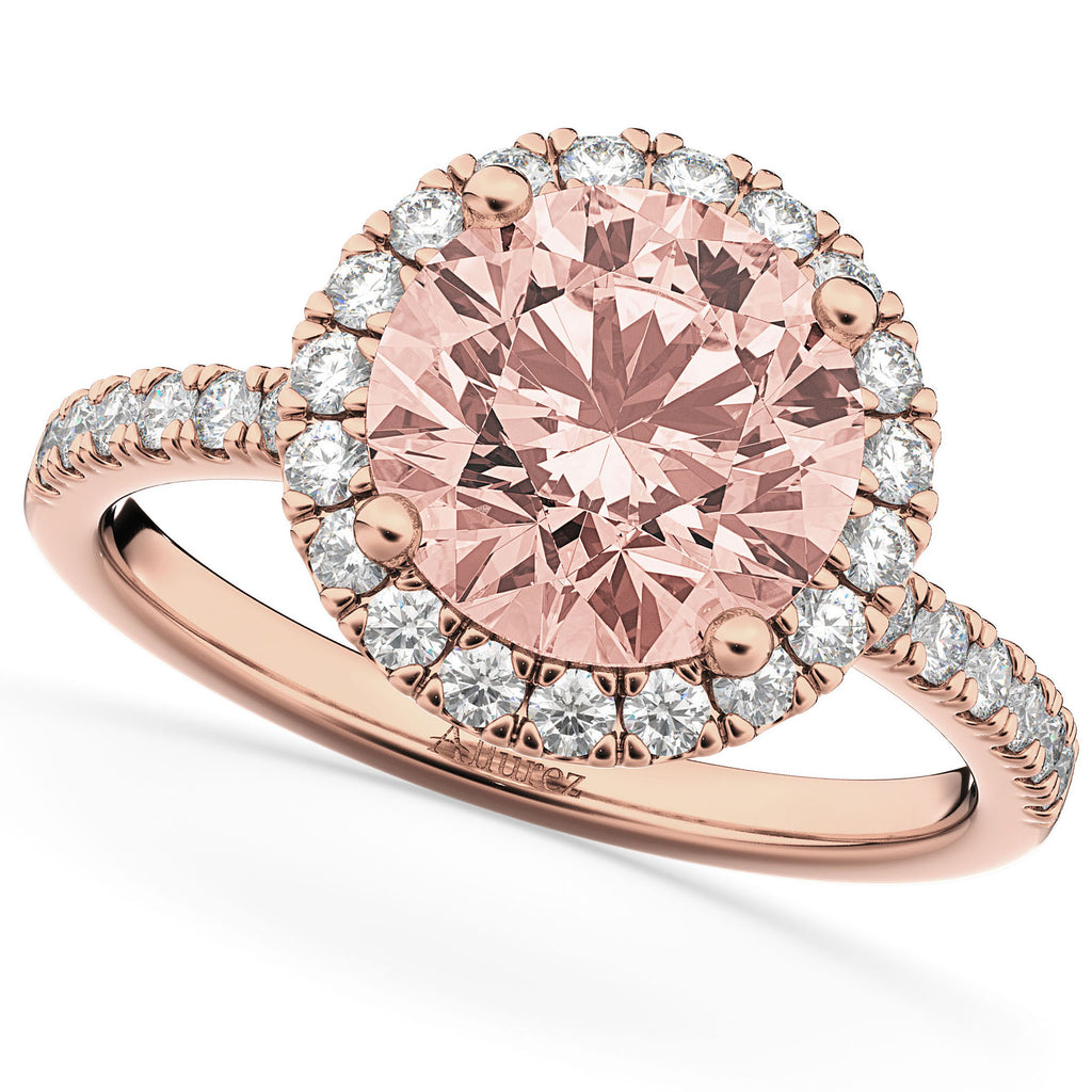 Morganite & Diamond Round-Cut Halo Bridal Set 14K Rose Gold (2.52ct)