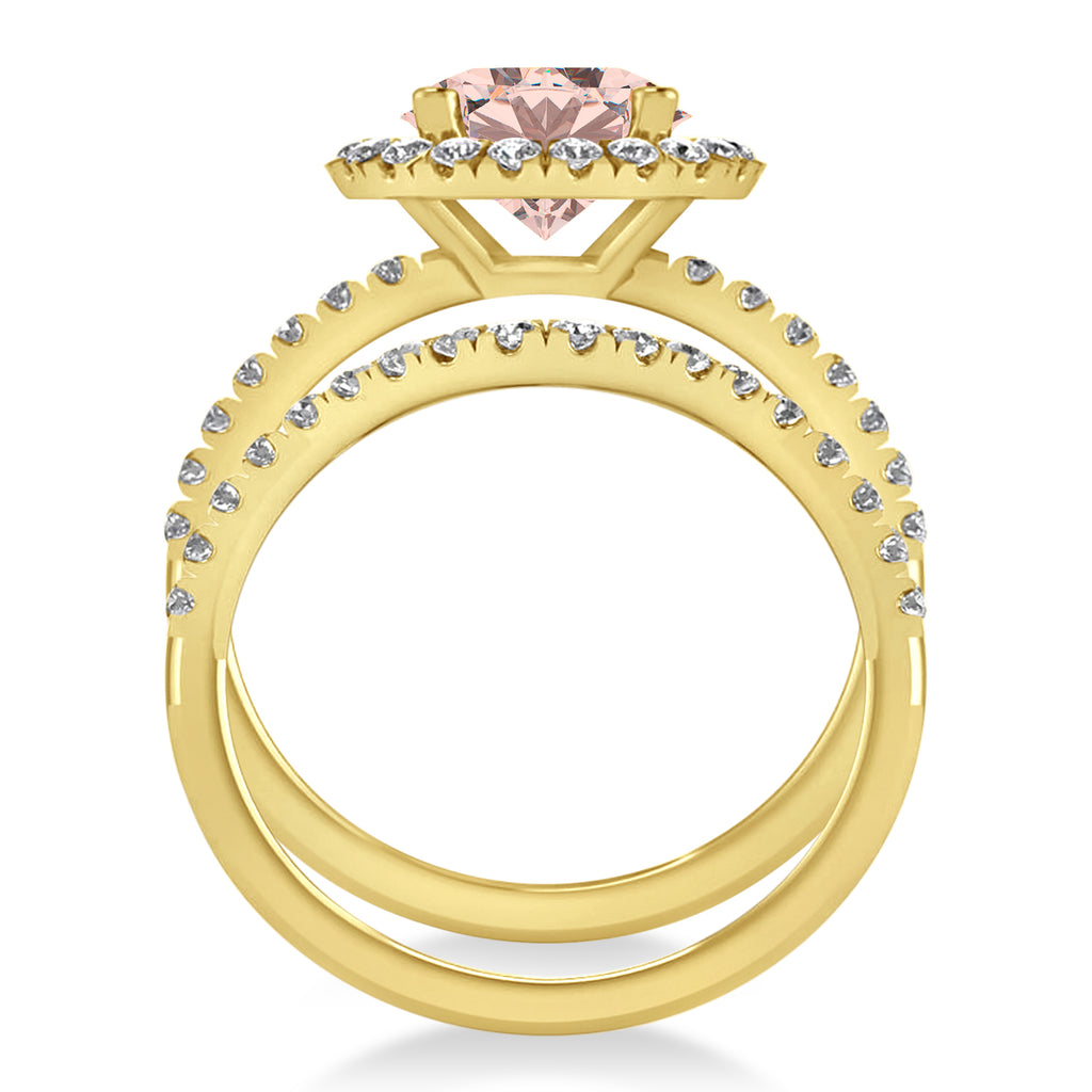Morganite & Diamond Round-Cut Halo Bridal Set 18K Yellow Gold (2.52ct)