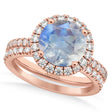 Moonstone & Diamond Round-Cut Halo Bridal Set 14K Rose Gold (3.17ct)