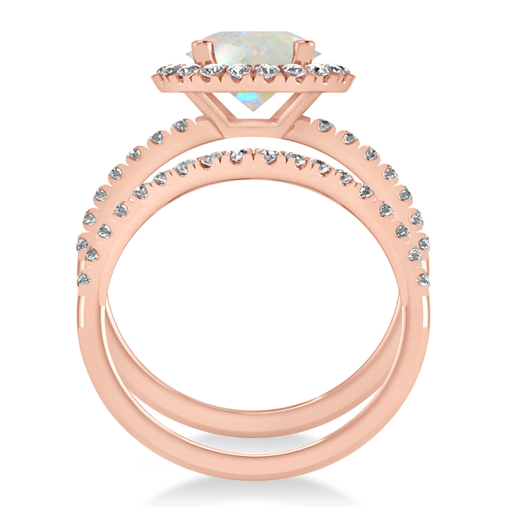 Opal & Diamond Round-Cut Halo Bridal Set 14K Rose Gold (2.07ct)