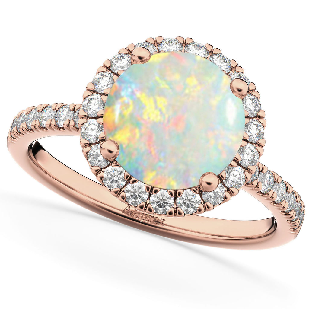 Opal & Diamond Round-Cut Halo Bridal Set 14K Rose Gold (2.07ct)