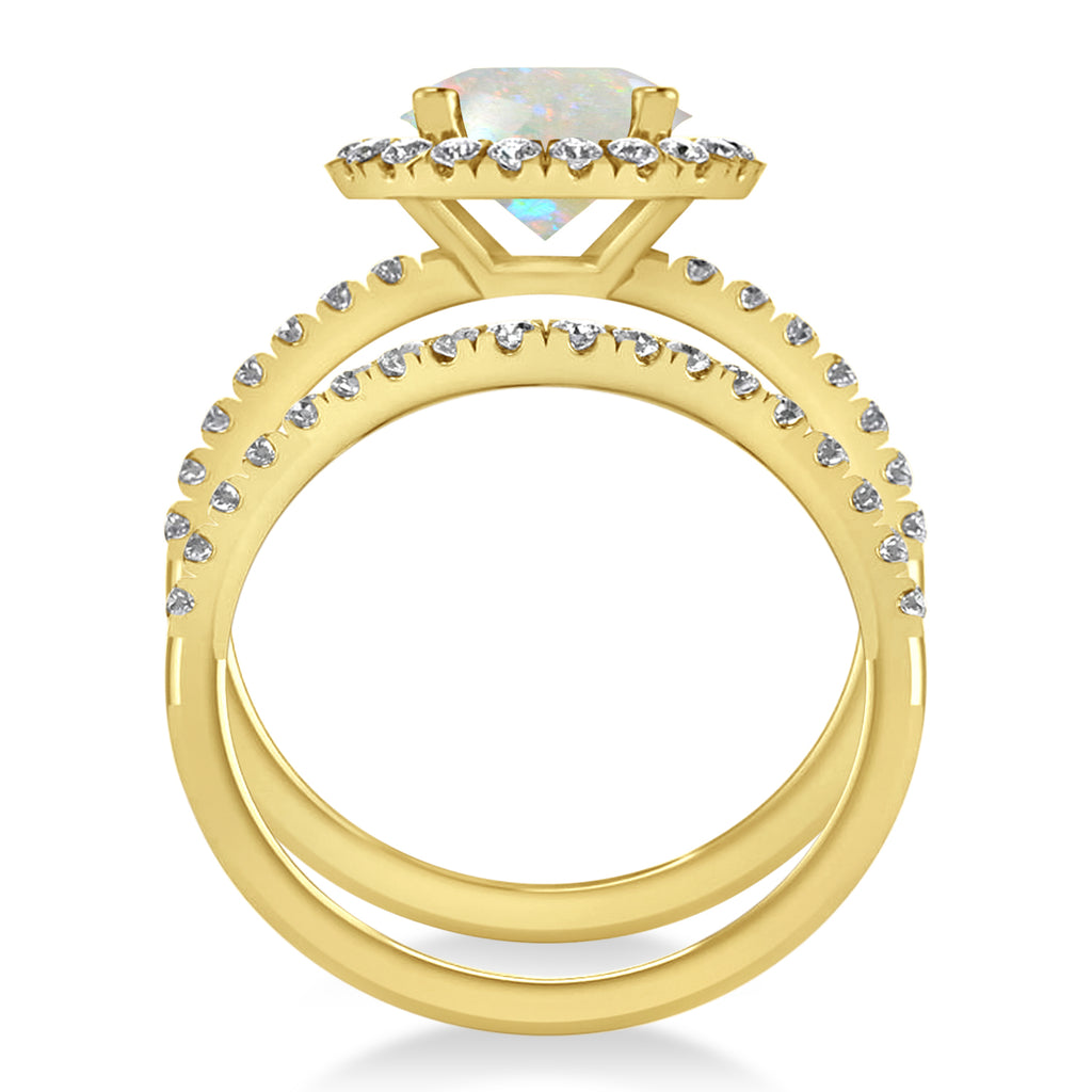 Opal & Diamond Round-Cut Halo Bridal Set 14K Yellow Gold (2.07ct)