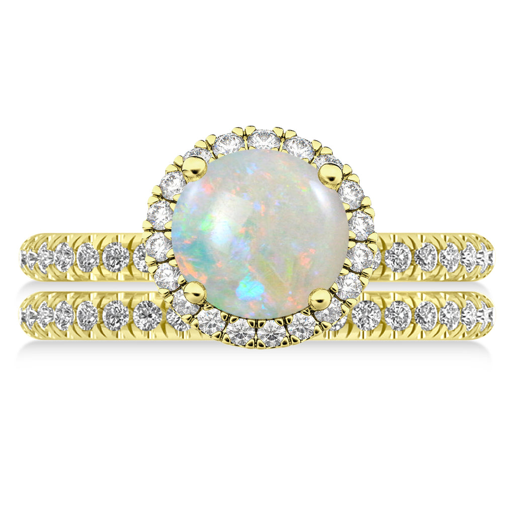 Opal & Diamond Round-Cut Halo Bridal Set 14K Yellow Gold (2.07ct)