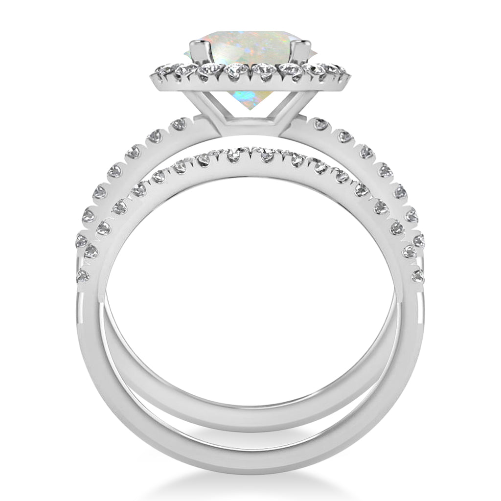 Opal & Diamond Round-Cut Halo Bridal Set 18K White Gold (2.07ct)