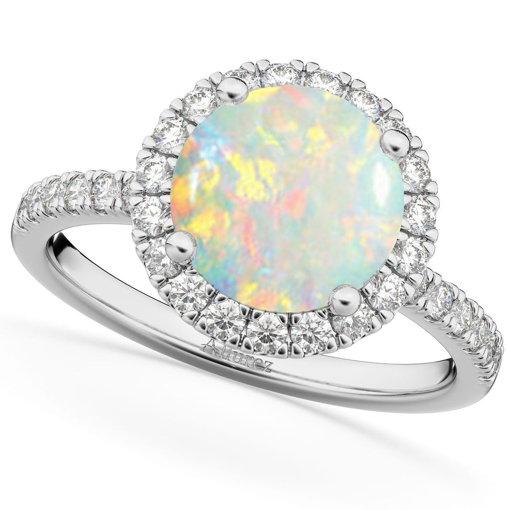 Opal & Diamond Round-Cut Halo Bridal Set Palladium (2.07ct)