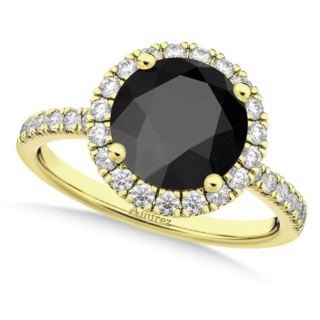 Onyx & Diamond Round-Cut Halo Bridal Set 18K Yellow Gold (3.17ct)