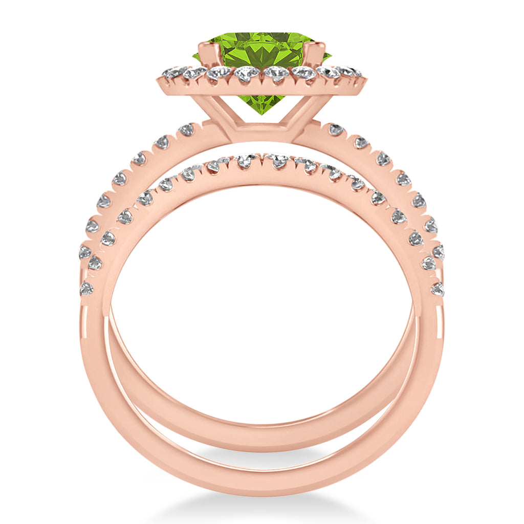 Peridot & Diamond Round-Cut Halo Bridal Set 14K Rose Gold (2.77ct)