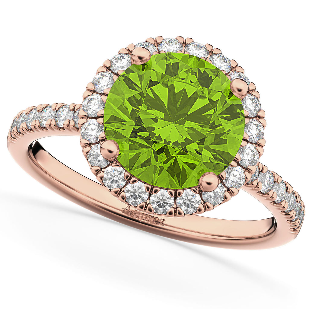 Peridot & Diamond Round-Cut Halo Bridal Set 14K Rose Gold (2.77ct)