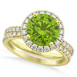 Peridot & Diamond Round-Cut Halo Bridal Set 14K Yellow Gold (2.77ct)