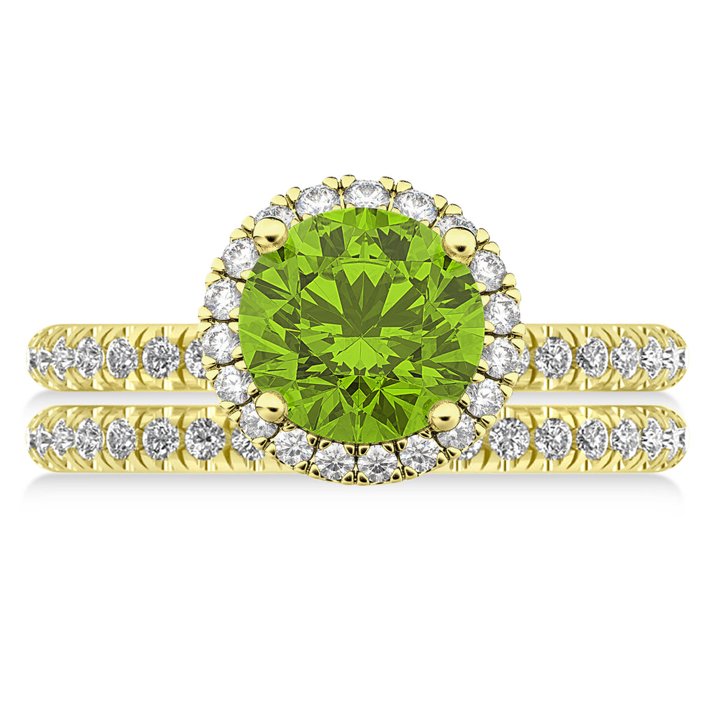 Peridot & Diamond Round-Cut Halo Bridal Set 14K Yellow Gold (2.77ct)