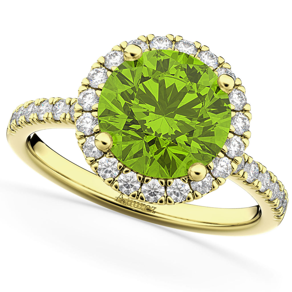 Peridot & Diamond Round-Cut Halo Bridal Set 14K Yellow Gold (2.77ct)