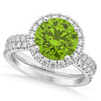 Peridot & Diamond Round-Cut Halo Bridal Set 18K White Gold (2.77ct)