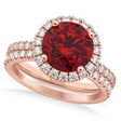 Ruby & Diamond Round-Cut Halo Bridal Set 14K Rose Gold (3.07ct)