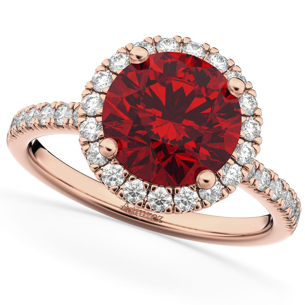 Ruby & Diamond Round-Cut Halo Bridal Set 14K Rose Gold (3.07ct)