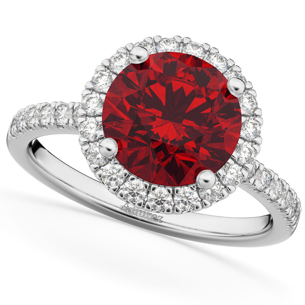 Ruby & Diamond Round-Cut Halo Bridal Set 18K White Gold (3.07ct)