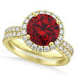 Ruby & Diamond Round-Cut Halo Bridal Set 18K Yellow Gold (3.07ct)