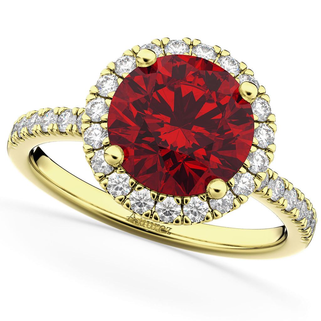 Ruby & Diamond Round-Cut Halo Bridal Set 18K Yellow Gold (3.07ct)