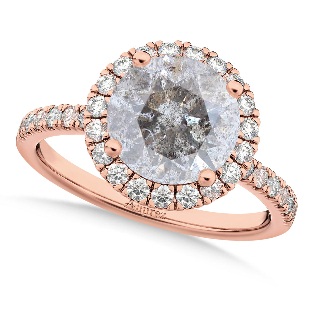 Salt & Pepper & White Diamond Round-Cut Halo Bridal Set 14K Rose Gold (2.77ct)