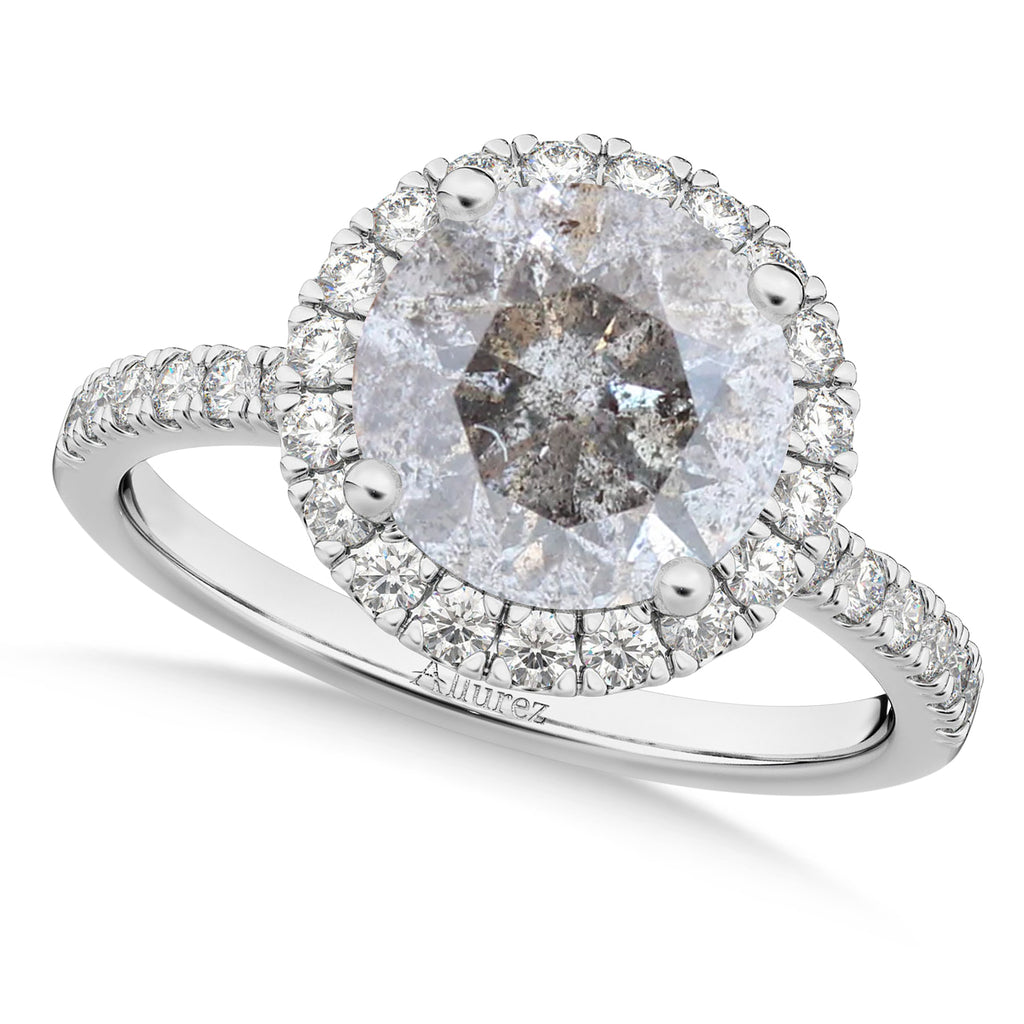 Salt & Pepper & White Diamond Round-Cut Halo Bridal Set 18K White Gold (2.77ct)