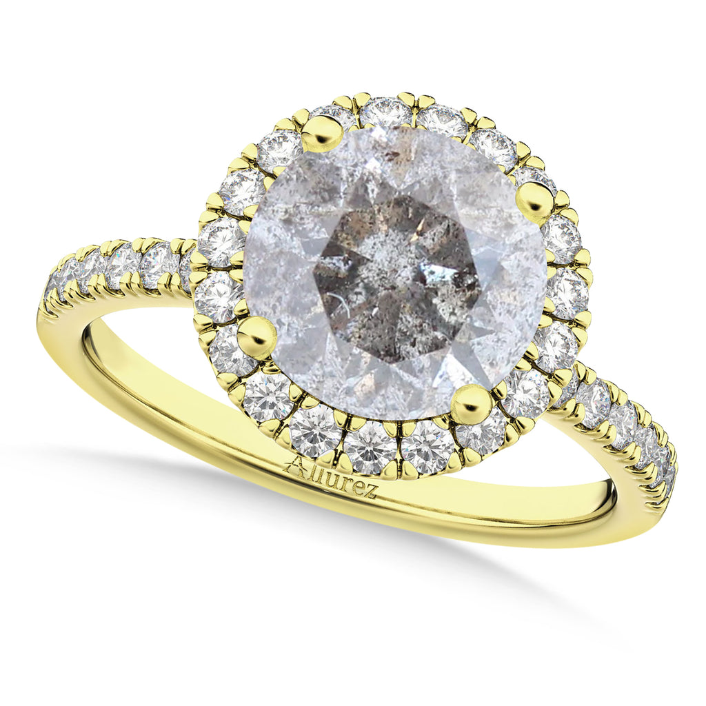Salt & Pepper & White Diamond Round-Cut Halo Bridal Set 18K Yellow Gold (2.77ct)