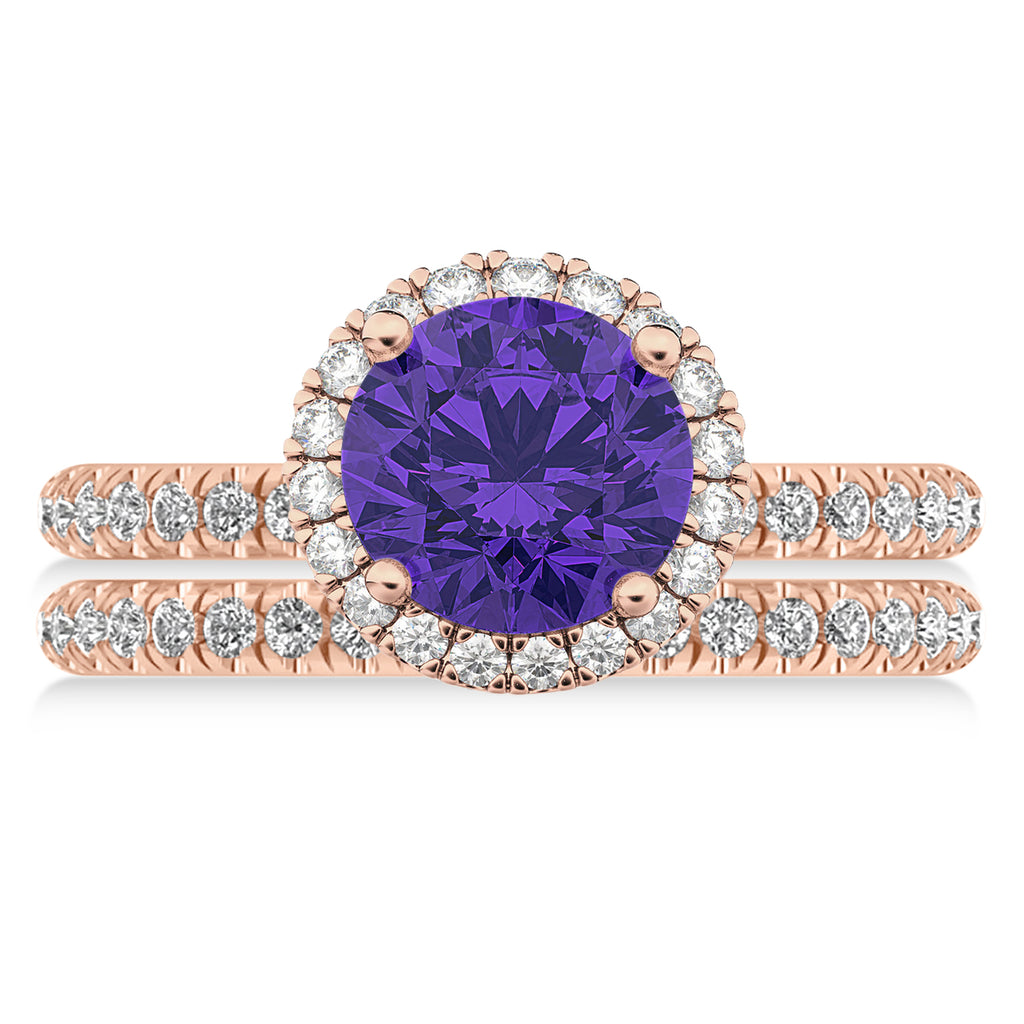 Tanzanite & Diamond Round-Cut Halo Bridal Set 14K Rose Gold (3.07ct)