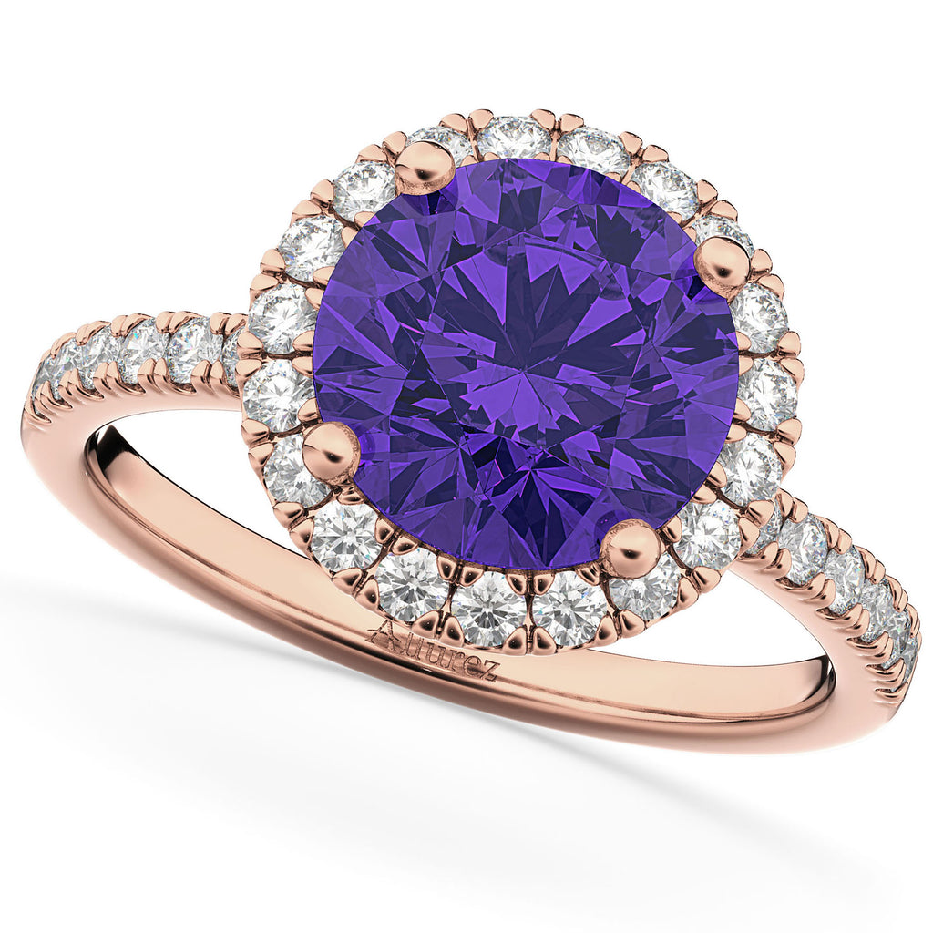 Tanzanite & Diamond Round-Cut Halo Bridal Set 14K Rose Gold (3.07ct)