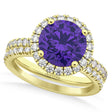 Tanzanite & Diamond Round-Cut Halo Bridal Set 18K Yellow Gold (3.07ct)