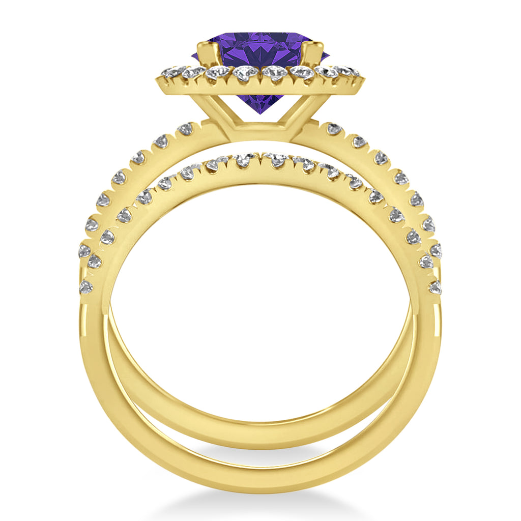 Tanzanite & Diamond Round-Cut Halo Bridal Set 18K Yellow Gold (3.07ct)