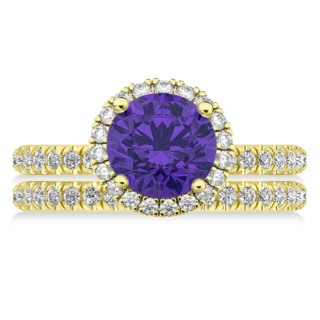 Tanzanite & Diamond Round-Cut Halo Bridal Set 18K Yellow Gold (3.07ct)