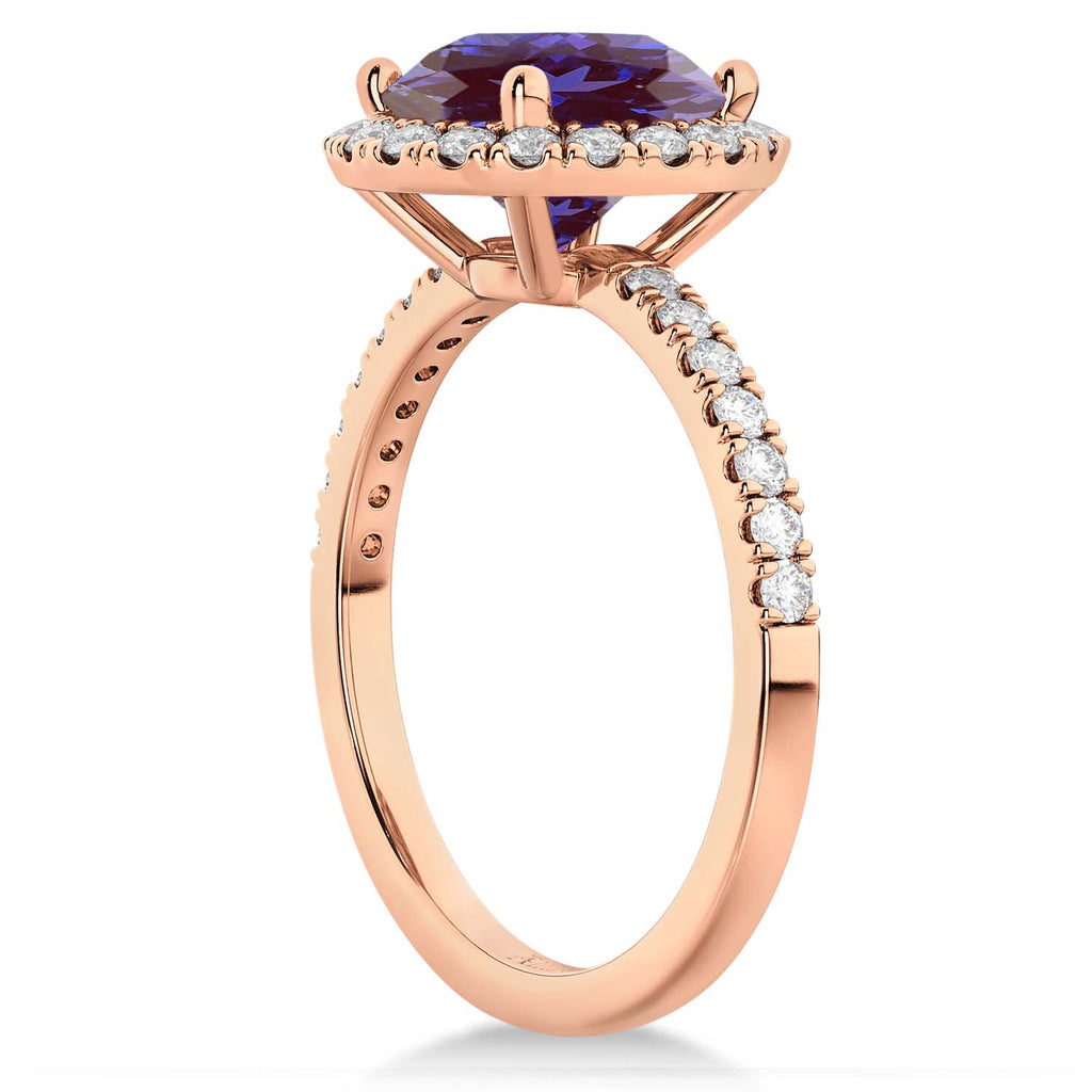 Halo Lab Alexandrite & Diamond Engagement Ring 14K Rose Gold 2.30ct