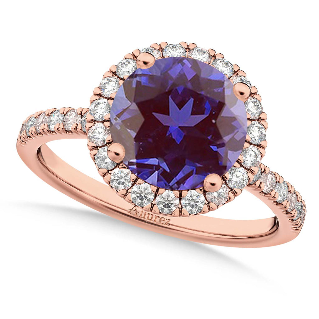 Halo Lab Alexandrite & Diamond Engagement Ring 18K Rose Gold 2.30ct