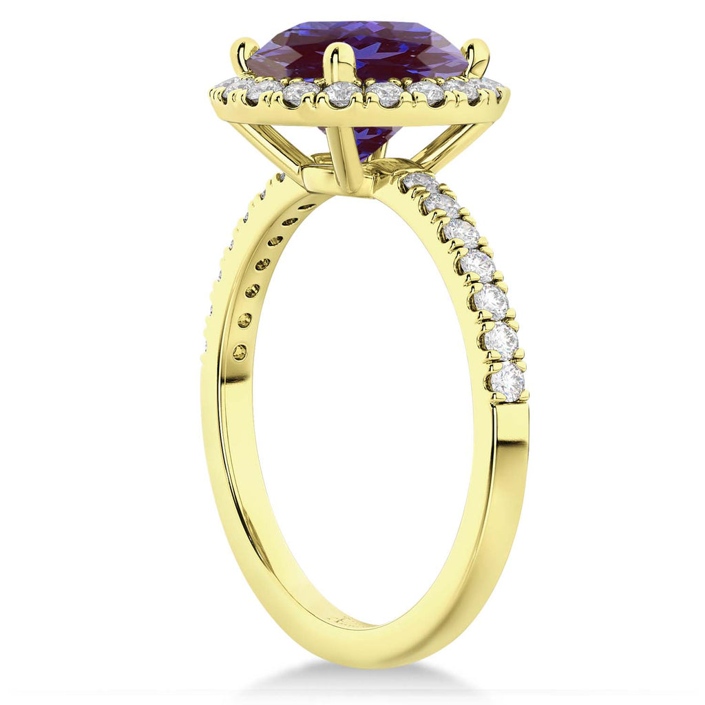 Halo Lab Alexandrite & Diamond Engagement Ring 18K Yellow Gold 2.30ct