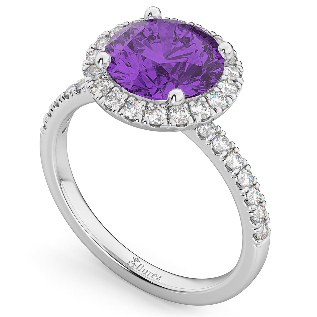 Halo Amethyst & Diamond Engagement Ring 18K White Gold 2.30ct
