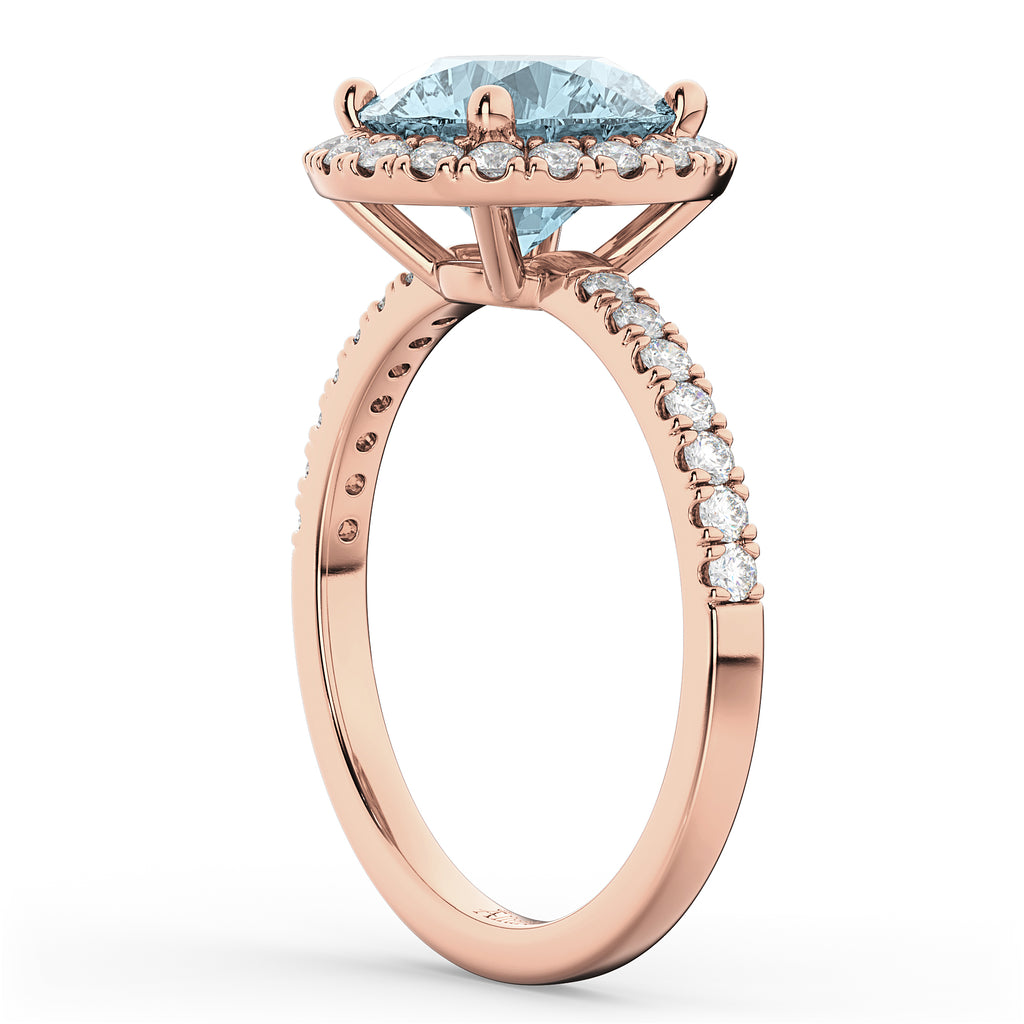 Halo Aquamarine & Diamond Engagement Ring 14K Rose Gold 2.70ct